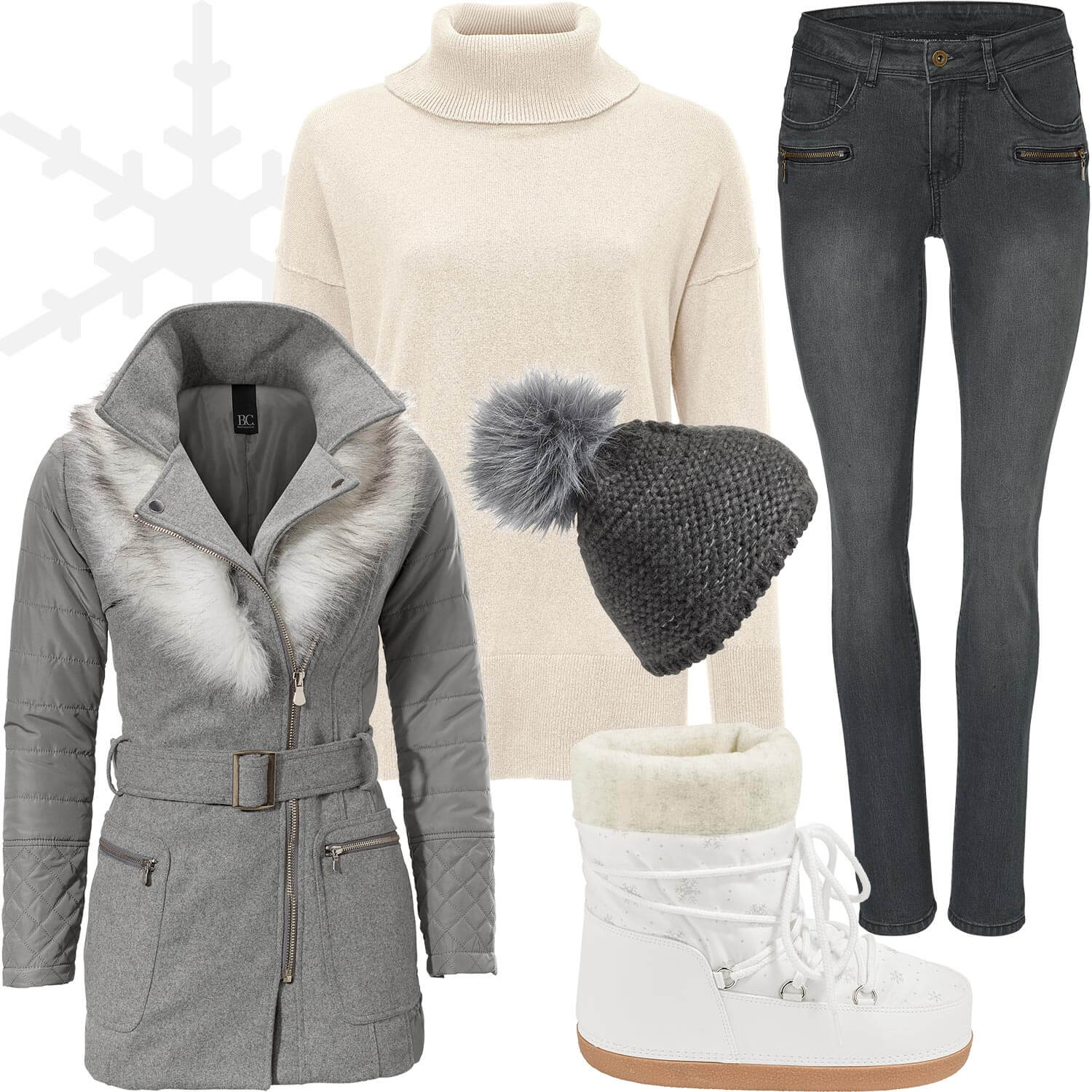 Weihnachtsmarkt-Outfit 3: Gemütlich in Grau und Weiß