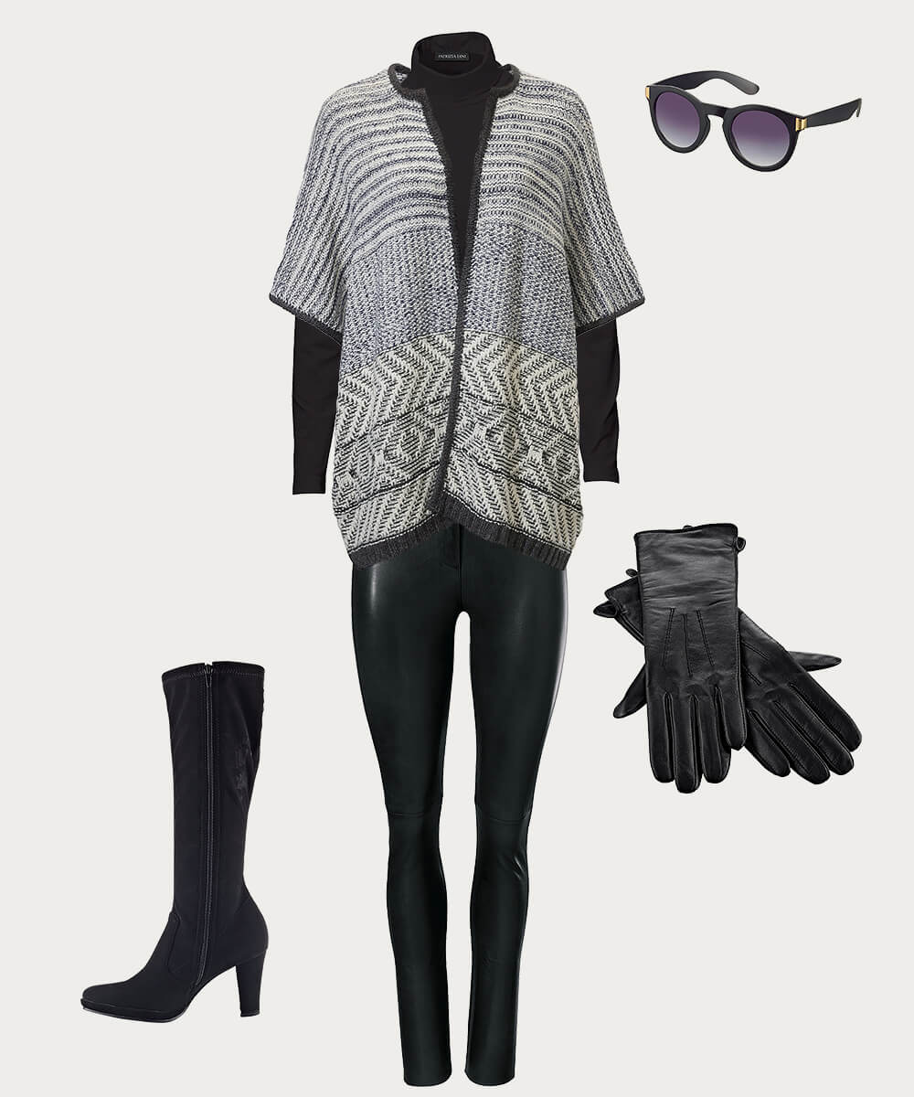 Schwarzer Rolli mit Lederleggings Schwarzer Rolli mit Lederleggings