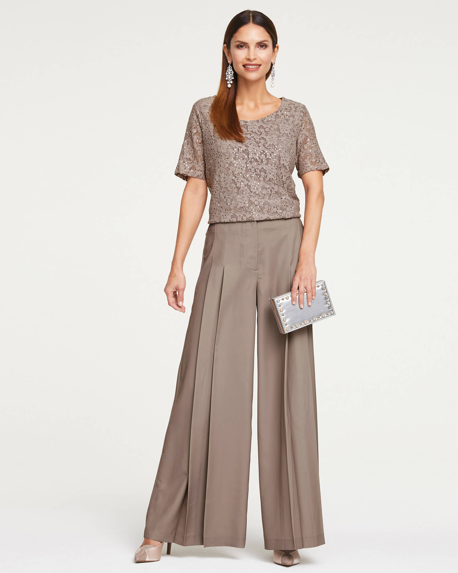 Weite elegante Hose in Helltaupe